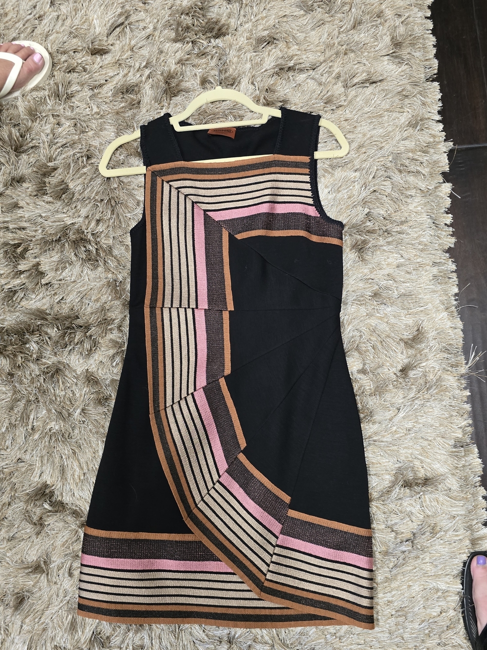 Missoni Black Mini Dress with Pink and Brown Geometric Stripes